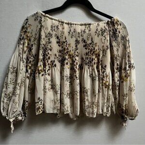 Wilfred Aritzia Cream Brown Floral Off the Shoulder Boho Blouse S